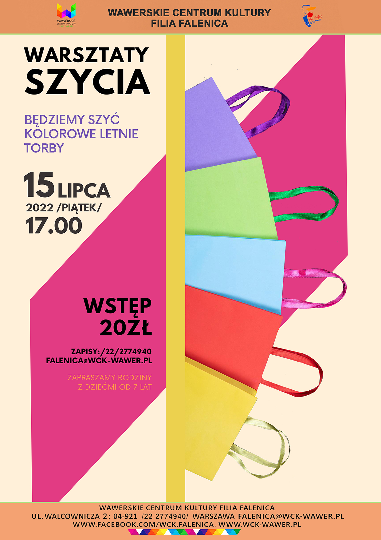 kolorowe torby na różowym pasie