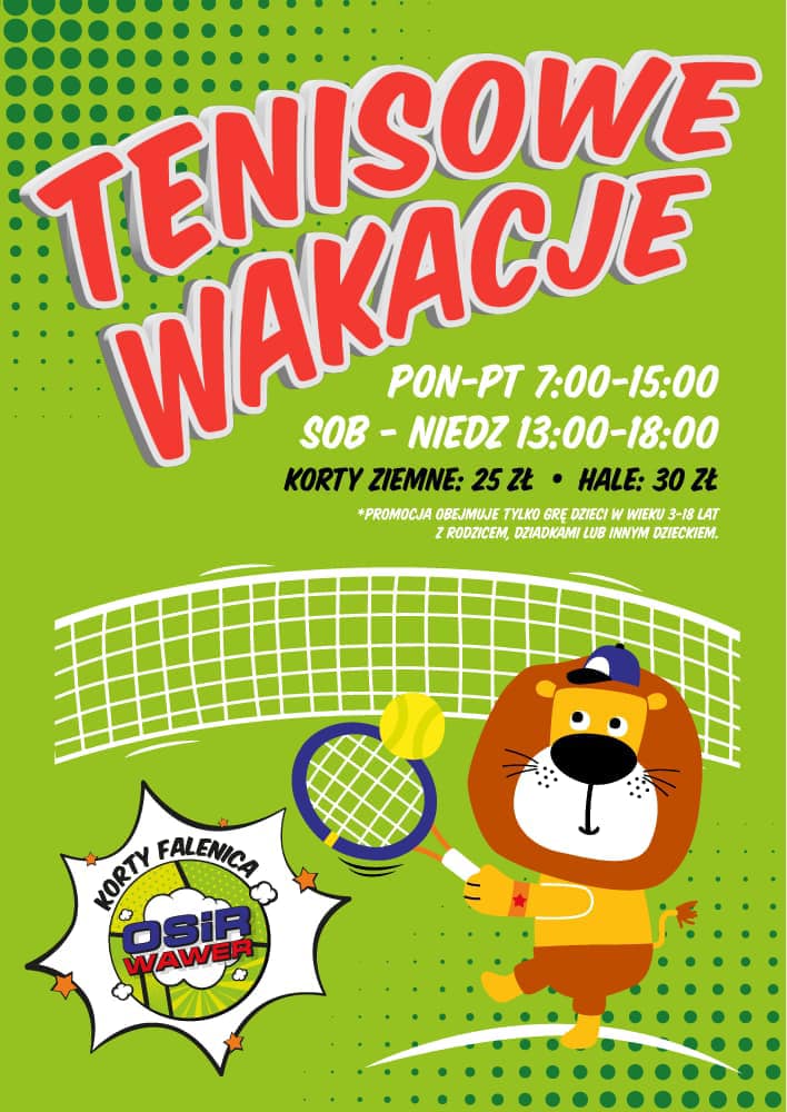 lew z rakietą do tenisa na zielonym tle